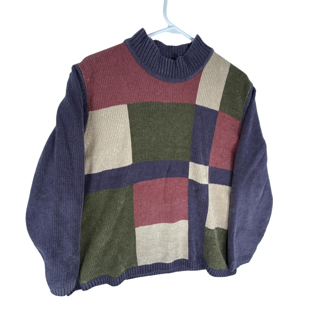 Alfred Dunner Sweater Womens Large Multicolor Mock Neck Chenille Knit Colorblock